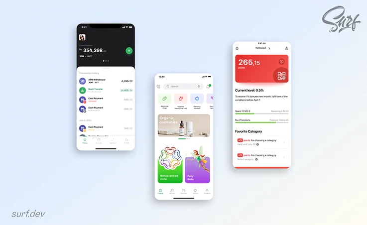 three app screens